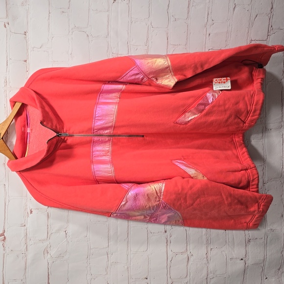 Free People Tops - Free People Oversized Away We Go Half Zip Pullover in Pink Hibiscus Size XL NWT